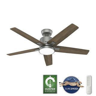 Acela 52 in. Hunter Express Integrated LED Indoor Matte Silver Ceiling Fan with Remote and Light ... | The Home Depot