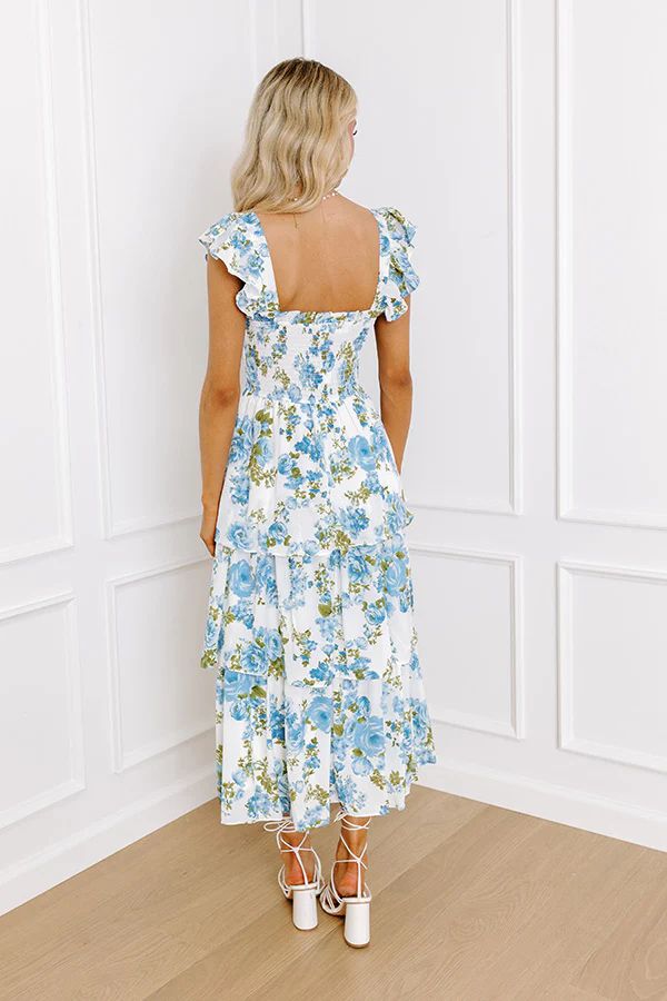 Rose Garden Gala Tiered Midi in Blue | Impressions Online Boutique