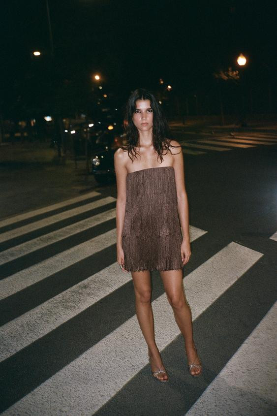 FRINGED STRAPLESS DRESS | Zara UK