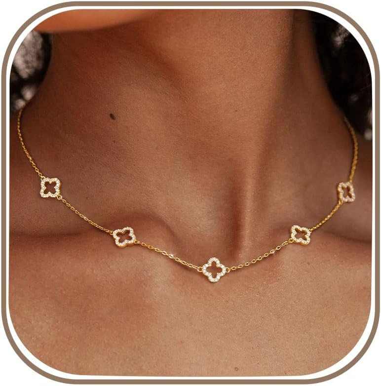 Dainty Clover Gold Necklaces for Women Trendy Non Tarnish 14K Gold Plated | Amazon (US)