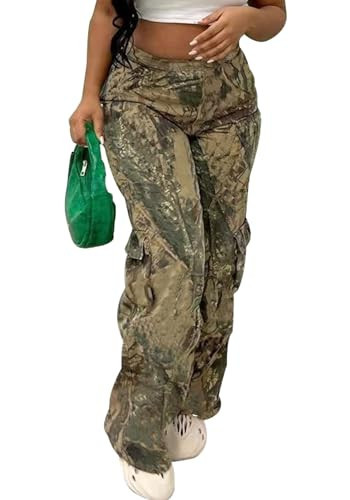 NRTHYE Women Baggy Camo Cargo Pants High Waist Wide Leg Army Pants Vintage Loose Trousers | Amazon (US)