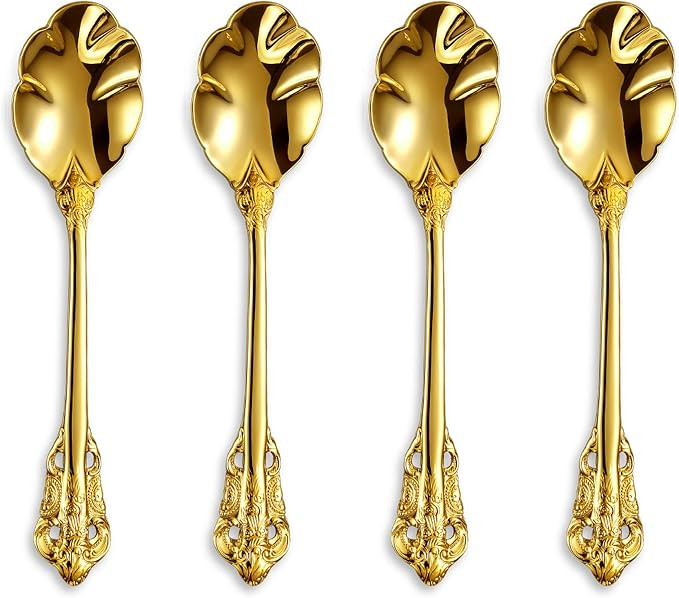Premium Luxury 4-Piece 6-Inch Tea Spoon Set (Gold) | 18/10 Stainless Steel High-End Demitasse Spo... | Amazon (US)