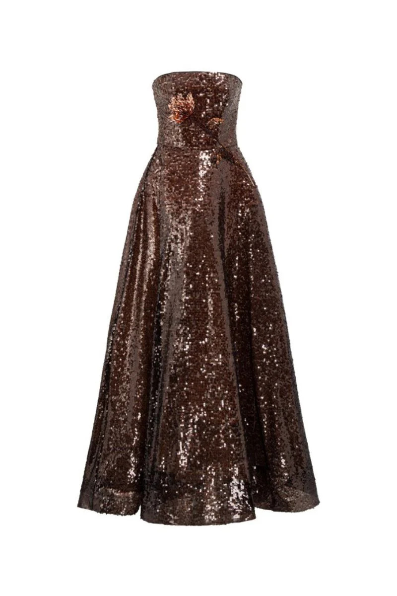 BUNAFSA SEQUIN DRESS IN BROWN | 21Six | CULT MIA | CULT MIA UK LTD