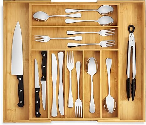 RMR Home Bamboo Silverware Organizer - Expandable Kitchen Drawer Organizer and Utensil Organizer,... | Amazon (US)