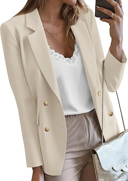 KIRUNDO Blazers for Women Business Casual 2025 Fall Long Sleeve Double Breasted Open Front Work S... | Amazon (US)
