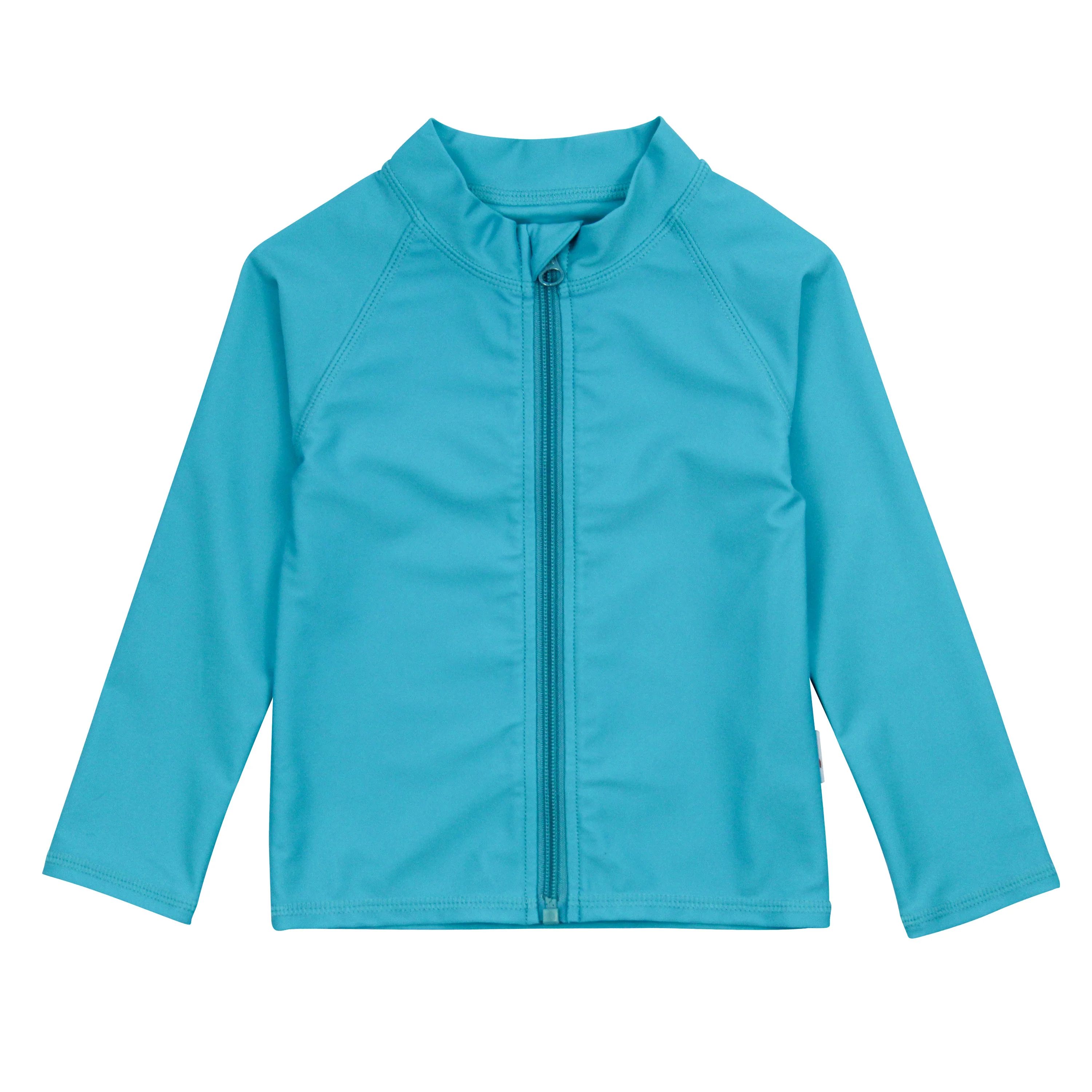 Kids UPF 50+ Long Sleeve Zipper Rash Guard Swim Shirt | "Scuba Blue" | SwimZip