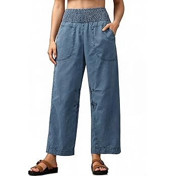 Cicy Bell Womens Smocked Barrel Jeans Casual Trendy High Waisted Baggy Pull On Denim Pants | Amazon (US)