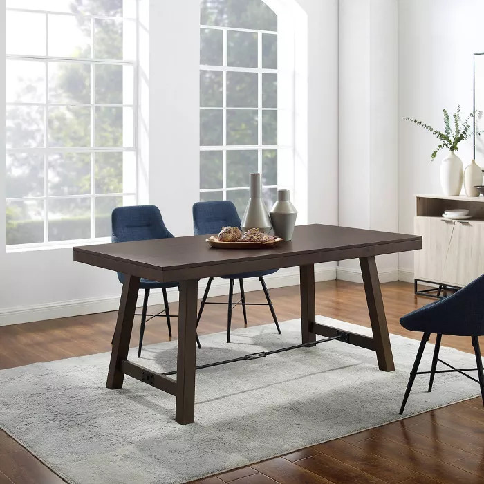 71" Tanya Modern Farmhouse Metal Stretcher Dining Table Dark Brown Oak - Saracina Home | Target