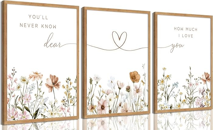 3Pcs Framed Boho Nursery Wall Art Flower Botanical Sentence Painting Picture Wall Decor Wildflowe... | Amazon (US)