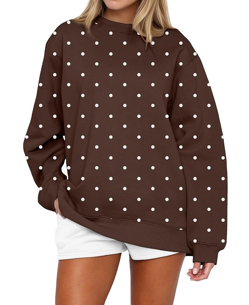 Women Y2k Oversized Fleece Cute Polka Dot Crewneck Sweatshirts Preppy Drop Shoulder Pullover Jump... | Amazon (US)