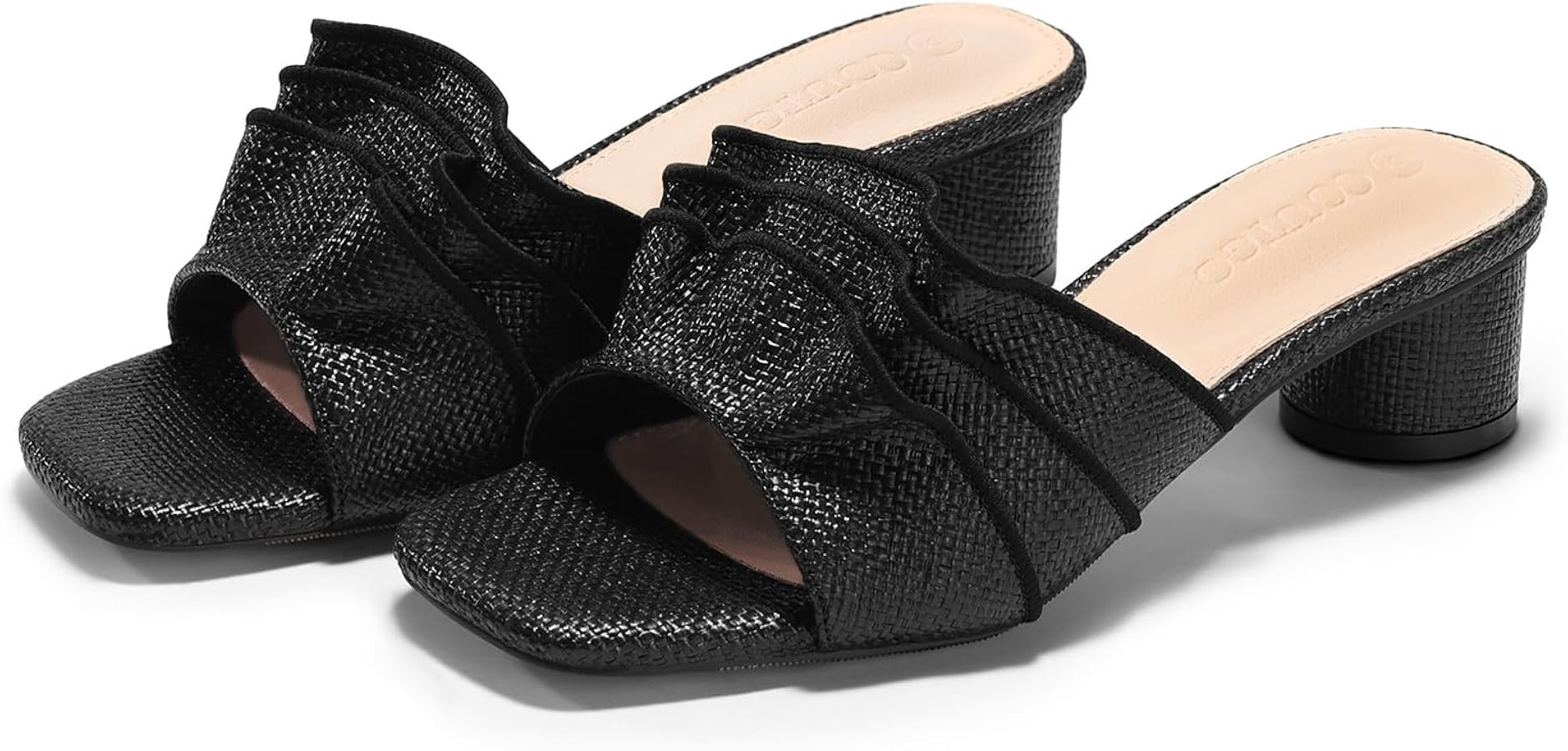 Coutgo Womens Raffia Chunky Heels Sandals Square Open Toe Slip On Shoes | Amazon (US)