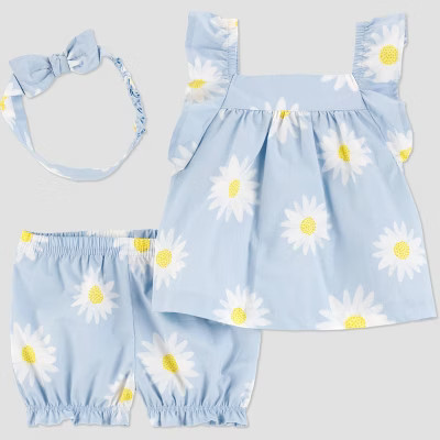 Carter's Just One You® Baby Girls' Floral 3pc Top & Bottom Set with Headband - Yellow/White | Target