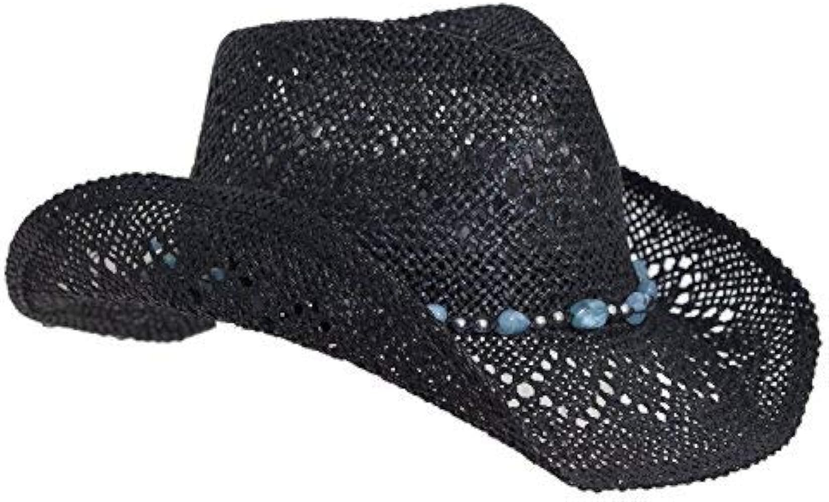Vamuss Straw Cowboy Hat for Women with Beaded Trim Black Straw Hat Outfit Black Straw Cowboy Hat | Amazon (US)