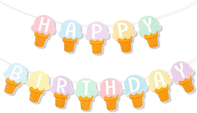 Ice Cream Happy Birthday Banner, Ice Cream Birthday Banner Decoration, Ice-Creams Birth-Day Theme... | Amazon (US)