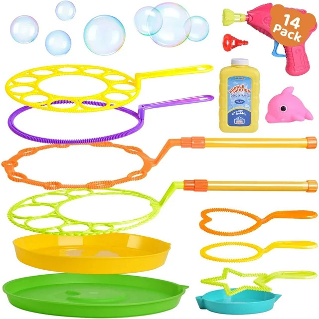 Fun Little Toys 14Pcs Big Bubble Wands Set with 17oz Bubble Solution, 21 Inches Giant Bubble Wand... | Walmart (US)