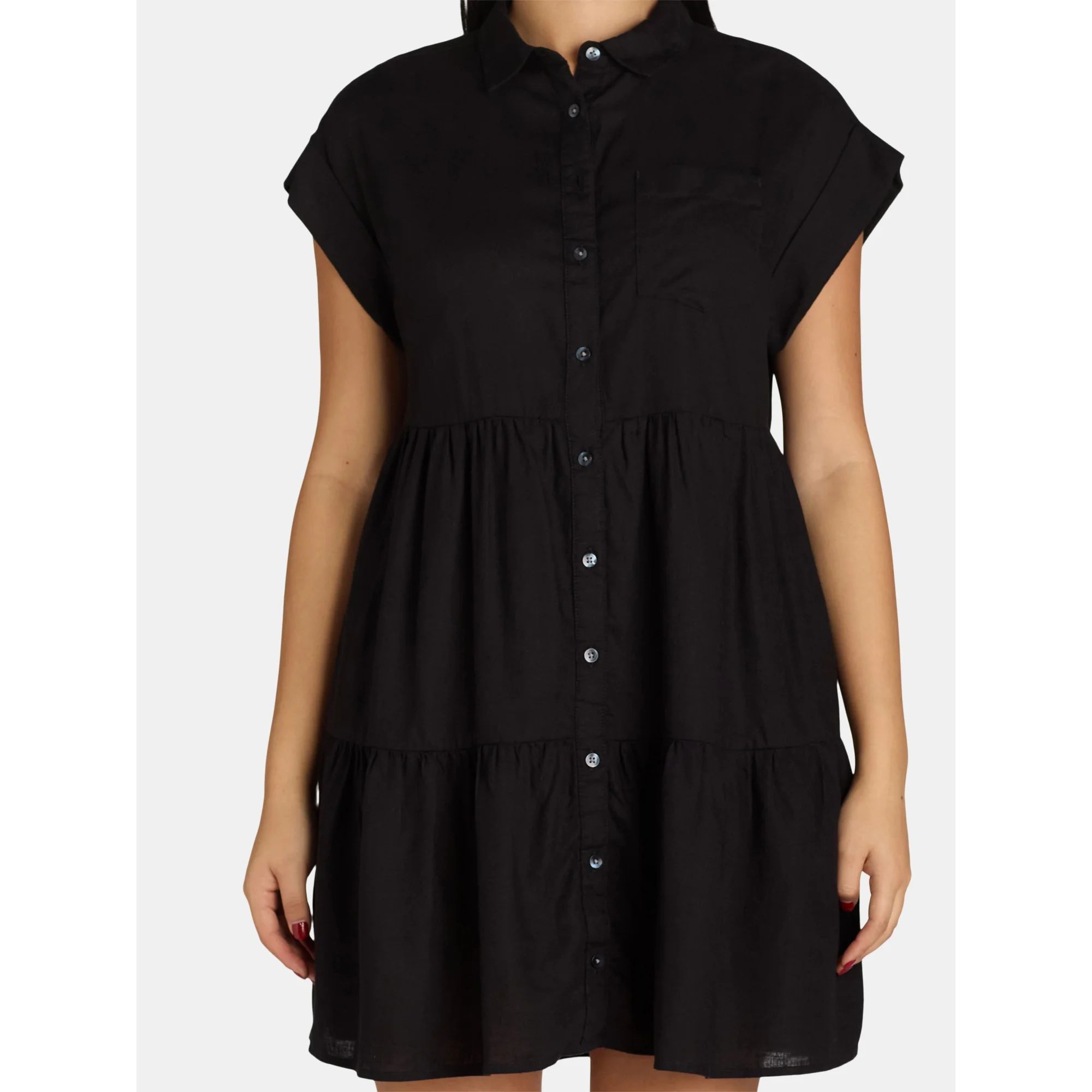 Time and Tru Women's Tiered Mini Shirt Dress, Sizes XS-XXXL | Walmart (US)