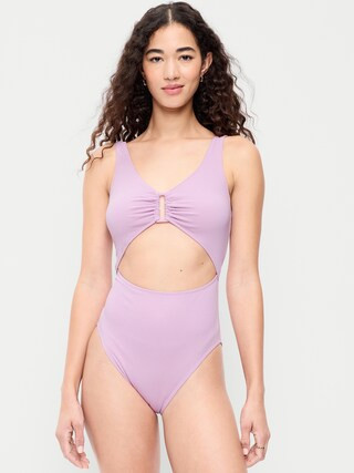 Textured One-Piece Cut-Out Swimsuit | Old Navy (US)
