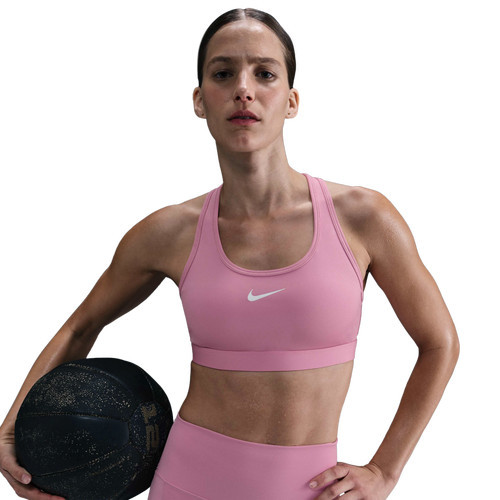 Nike Womens Nike Dri-FIT Swoosh Medium Support Bra - Womens White/Elemental Pink Size S | Foot Locker (US)
