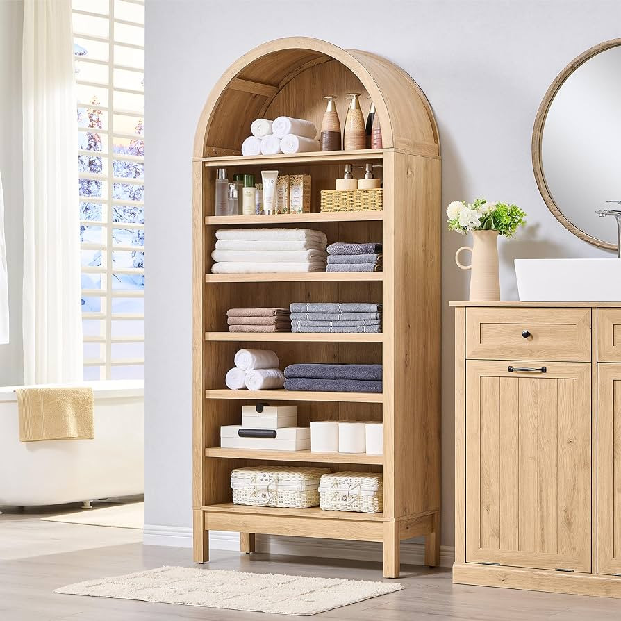 71" Tall Arched Bathroom Storage Cabinet, 7-Tier Modern Farmhouse Storage Cabinet with Adjustable... | Amazon (US)