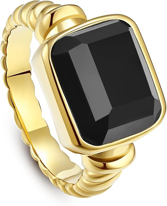 Women's 14K Gold Plated Statement Rings Emerald Cut Teal Turquoise/Rose Quartz Crystal/Spiny Oyst... | Amazon (US)