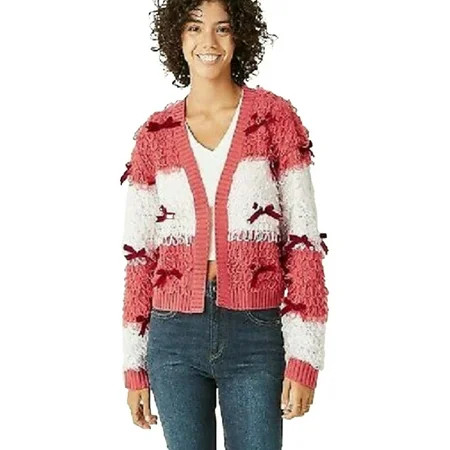 Mighty Fine Women’s Knit Cardigan Holiday Sweater w/ Velvet Bows | Walmart (US)