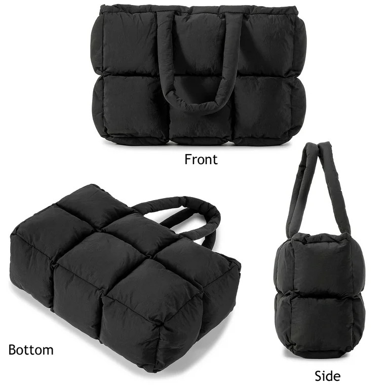 Premium Nylon Puffer Tote Bag - Quilted Winter Handbag with Laptop Compartment | Walmart (US)