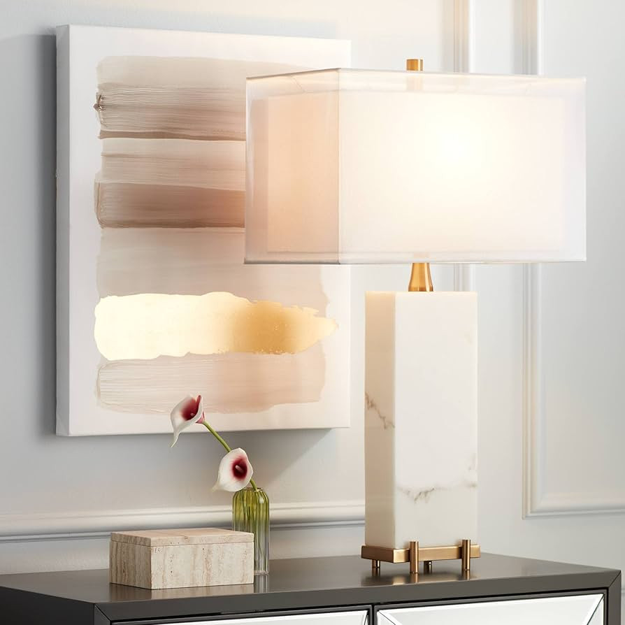 Possini Euro Design Jules Modern Table Lamp 30 1/2" Tall White Faux Marble Sheer Outer Fabric Inn... | Amazon (US)