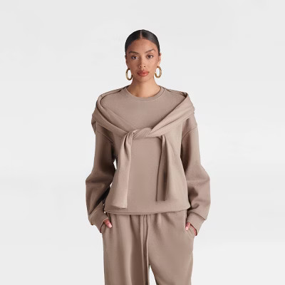 KBB by KAHLANA Women's Long Sleeve 'The Double Layer Crewneck Sweatshirt' | Target