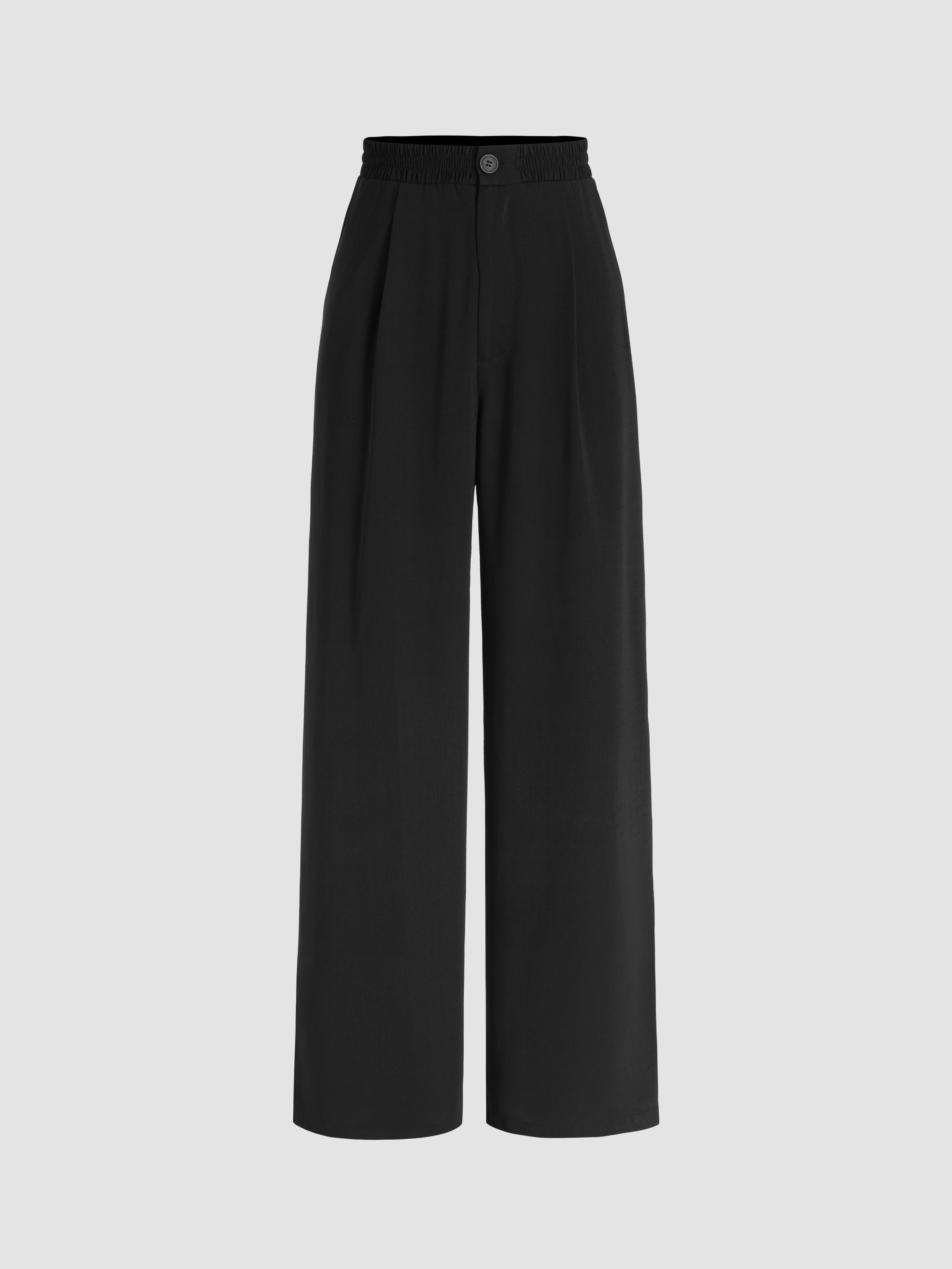 Woven Solid High Waist Pleated Wide Leg Trousers For Daily Casual Work | Cider