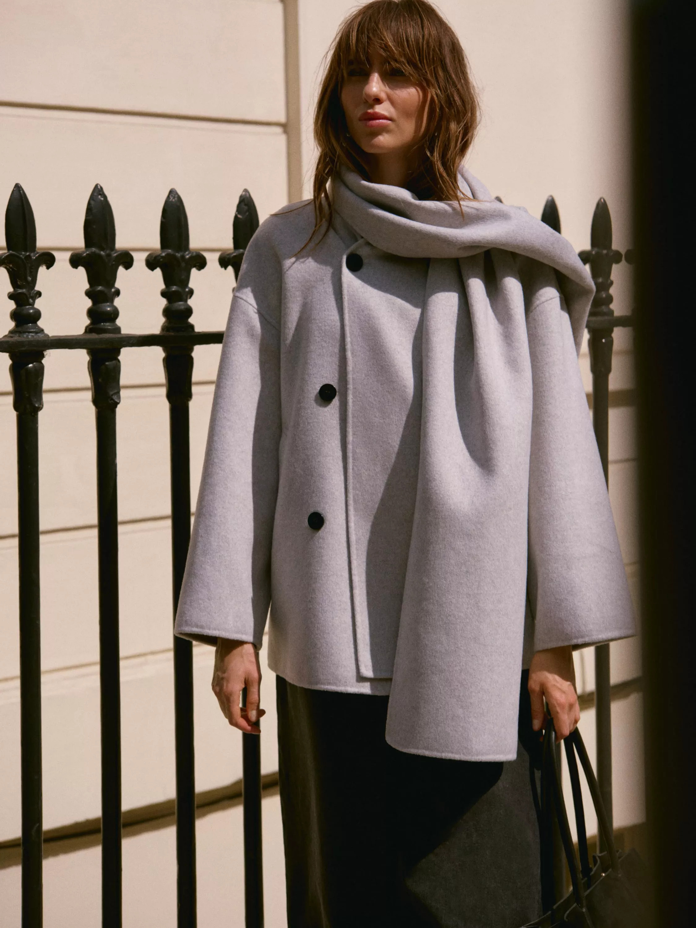 Mint Velvet Scarf Detail Coat, Grey | John Lewis (UK)