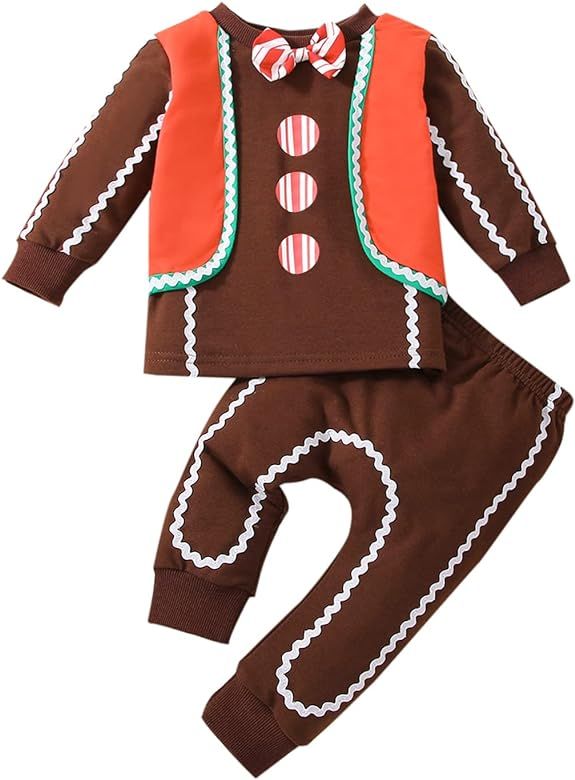 Baby Boy Christmas Gingerbread Outfit Cute Gingerbread Man Shirt Tops and Pants My First Christmas B | Amazon (US)
