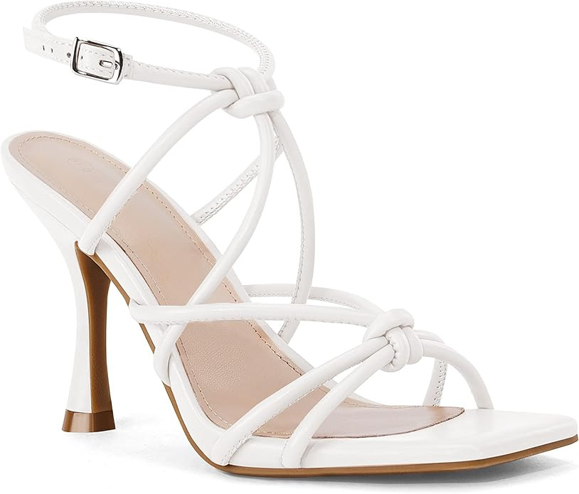 Coutgo Womens Strappy Lace Up Heels Sandals Square Toe Ankle Strap Buckle Stilettos Dress Party O... | Amazon (US)