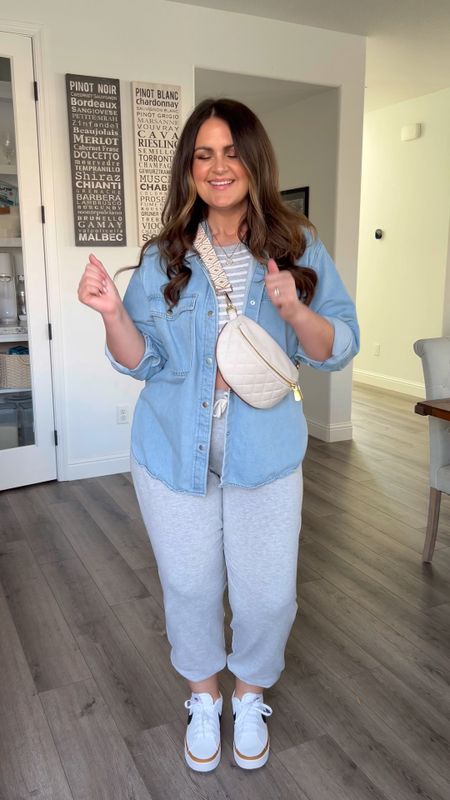 Loungewear, athleisure, weekend outfit, elevated casual, aerie, comfy, size 12, size 14, midsize, joggers

Top, XL (if in between, size up)
Bottoms, XL (could do a large)
Denim shacket, large

#LTKVideo #LTKstyletip #LTKmidsize