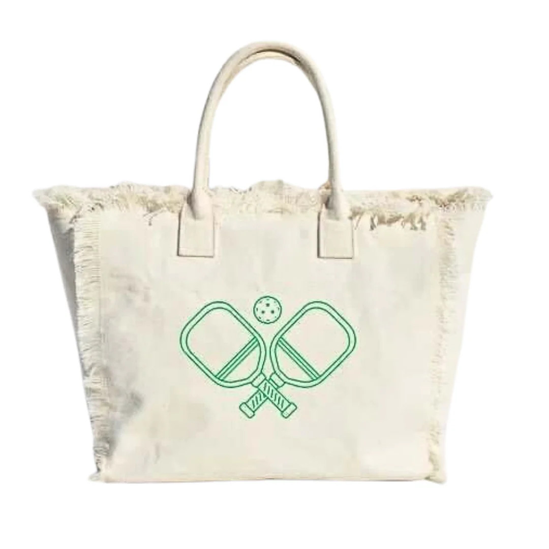 Hamptons Fringe Tote - Green | Pickleball Prep