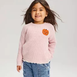 Toddler Girls' Fall Pumpkin Long Sleeve Crewneck Sweater - Cat & Jack\u2122 Pink 3T | Target