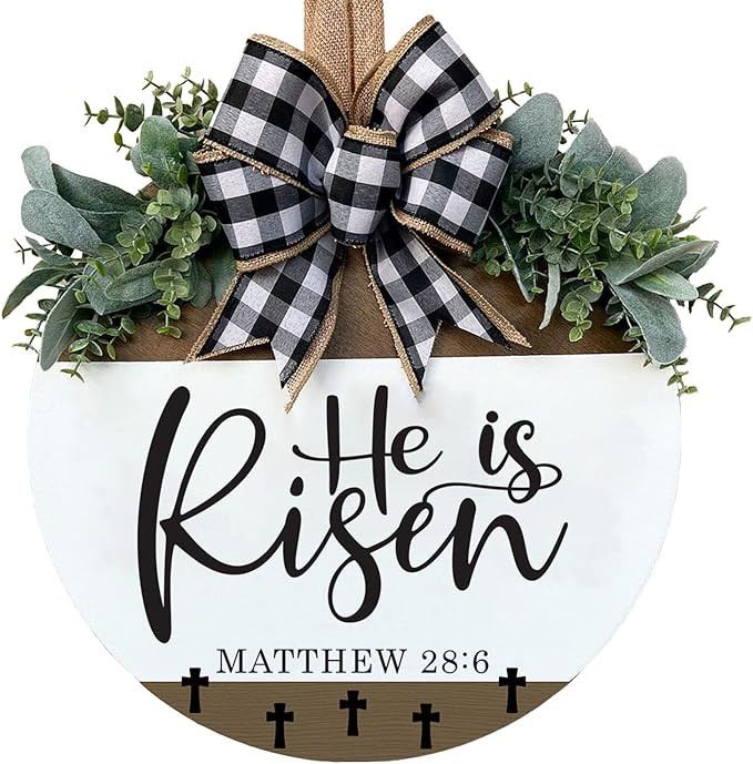 He is Risen Sign for Front Door, Wooden Hanging Welcome Door Easter Sign Jesus Sign Easter Decora... | Amazon (US)