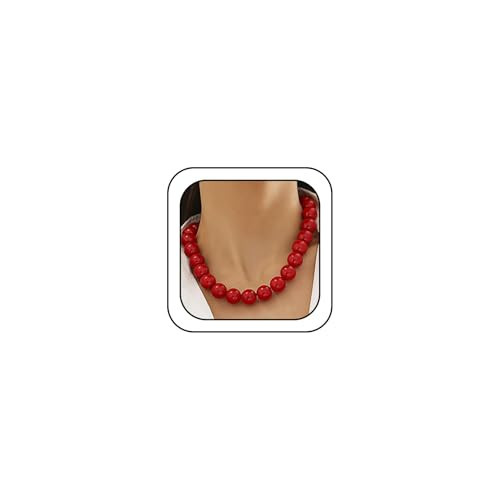 Vintage Large Chunky Red Beaded Choker Necklace for Women Trendy Gothic Black Faux Pearls Bead Collar Necklaces Y2K Statement Jewelry Accessories Gift (Red -Bright) | Amazon (US)