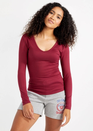 Burgundy Essential Deep V Neck Tee | rue21