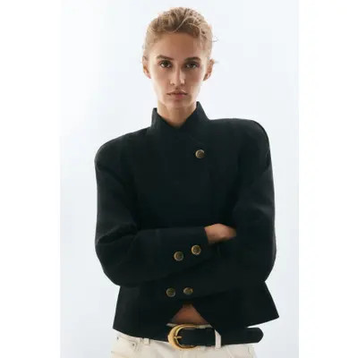 H&M Jacket With Shoulder Pads in Black at Nordstrom, Size X-Large | Nordstrom