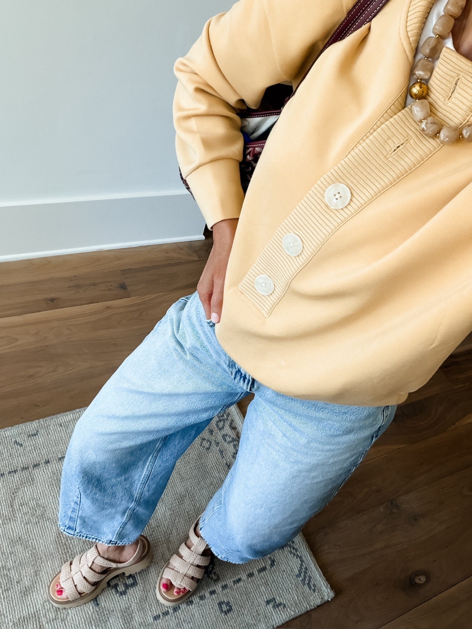 An easy outfit to put together that was so simple, but it looks so cute! This pullover is actually more of a loungewear piece, but I love it paired with jeans! This color for spring too! 😍 Wearing S/4!

Loverly Grey, Varley, loungewear, barrel jeans, spring outfit, chunky sandal 

#LTKSeasonal