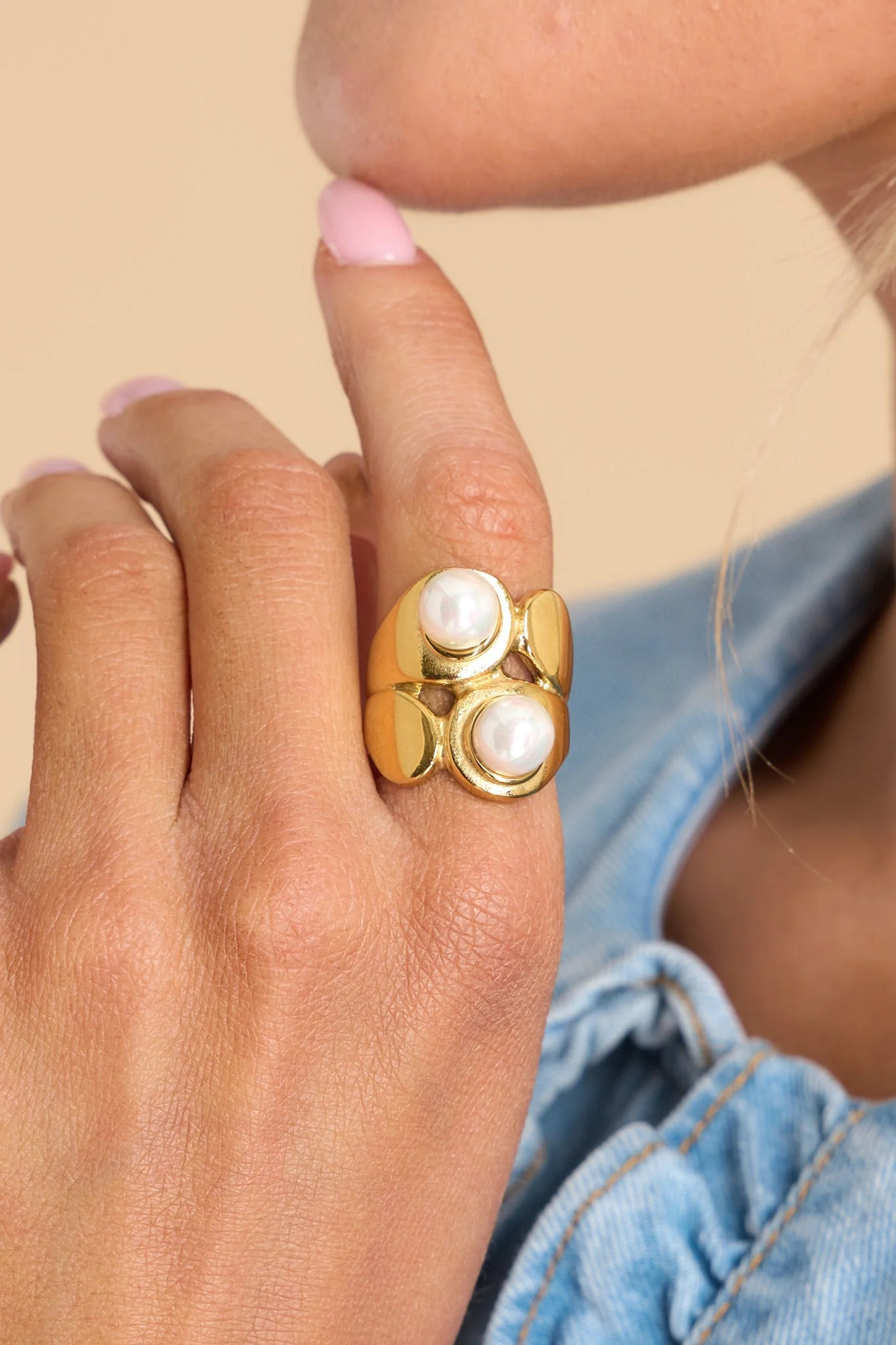 Oceanside Pearl Gold Ring | Red Dress 
