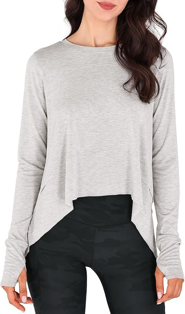 ODODOS Soft Modal Long Sleeve Crop Top for Women with Thumb Hole Athletic Gym Workout Cropped Yog... | Amazon (US)