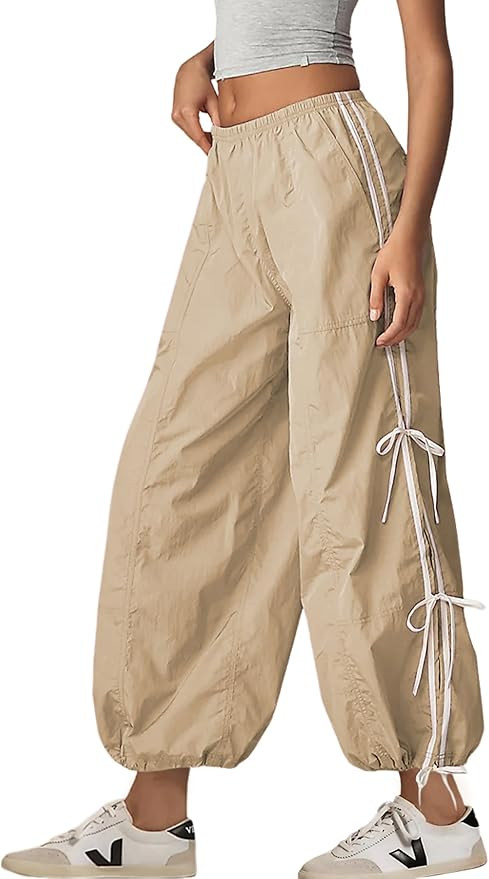 Zhiyouni Parachute Pants for Women Elastic High Waist Full Twist Hiking Cargo Pants Trousers | Amazon (US)