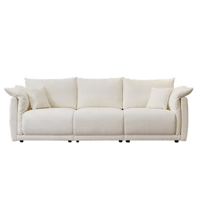 98.5" Modern Minimalist 3-Seater Beige Linen Sofa with Upholstered Arms & Pillows – Living Room/Bedroom | Beige | Fabric | Wood | Wayfair North America