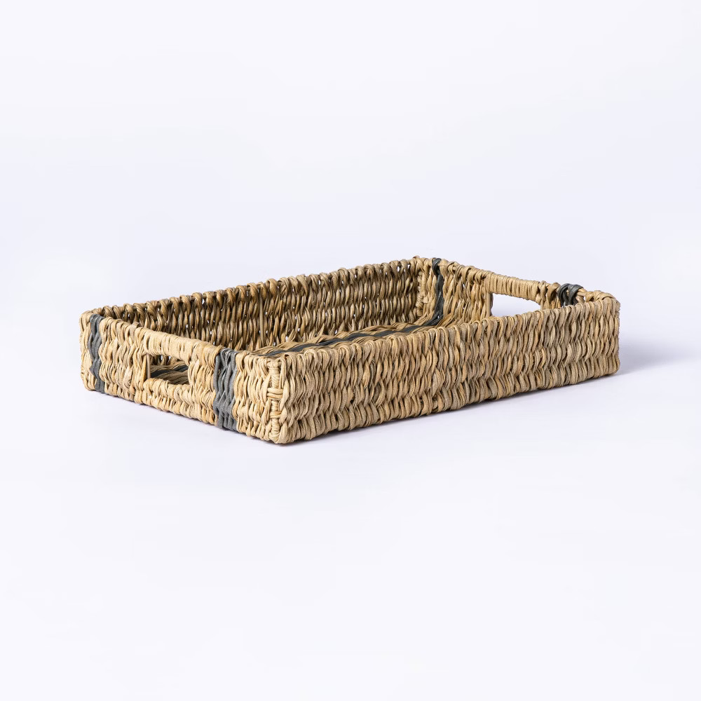 Medium Manmade Outdoor Wicker Tray Gray Stripe - Threshold™ designed with Studio McGee | Target