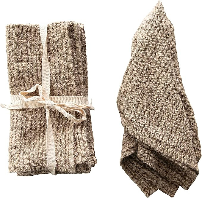 Creative Co-Op Brown Square Woven Striped Linen (Set of 4) Napkin | Amazon (US)