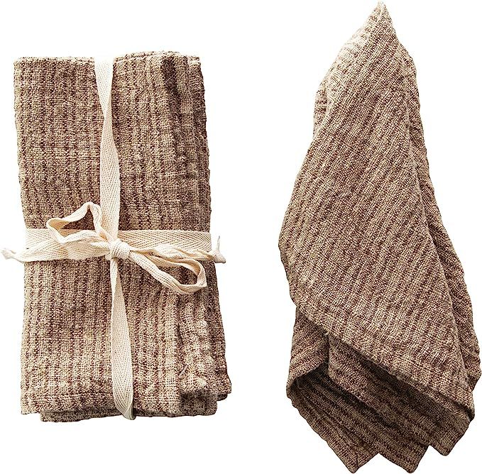 Creative Co-Op Brown Square Woven Striped Linen (Set of 4) Napkin | Amazon (US)