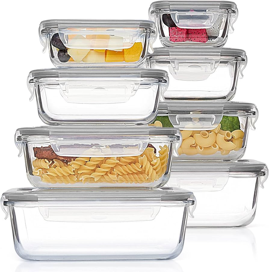 Vtopmart 8 Pack Glass Container Food Storage, Meal Prep Containers, Airtight Lunch Boxes with Lea... | Amazon (CA)