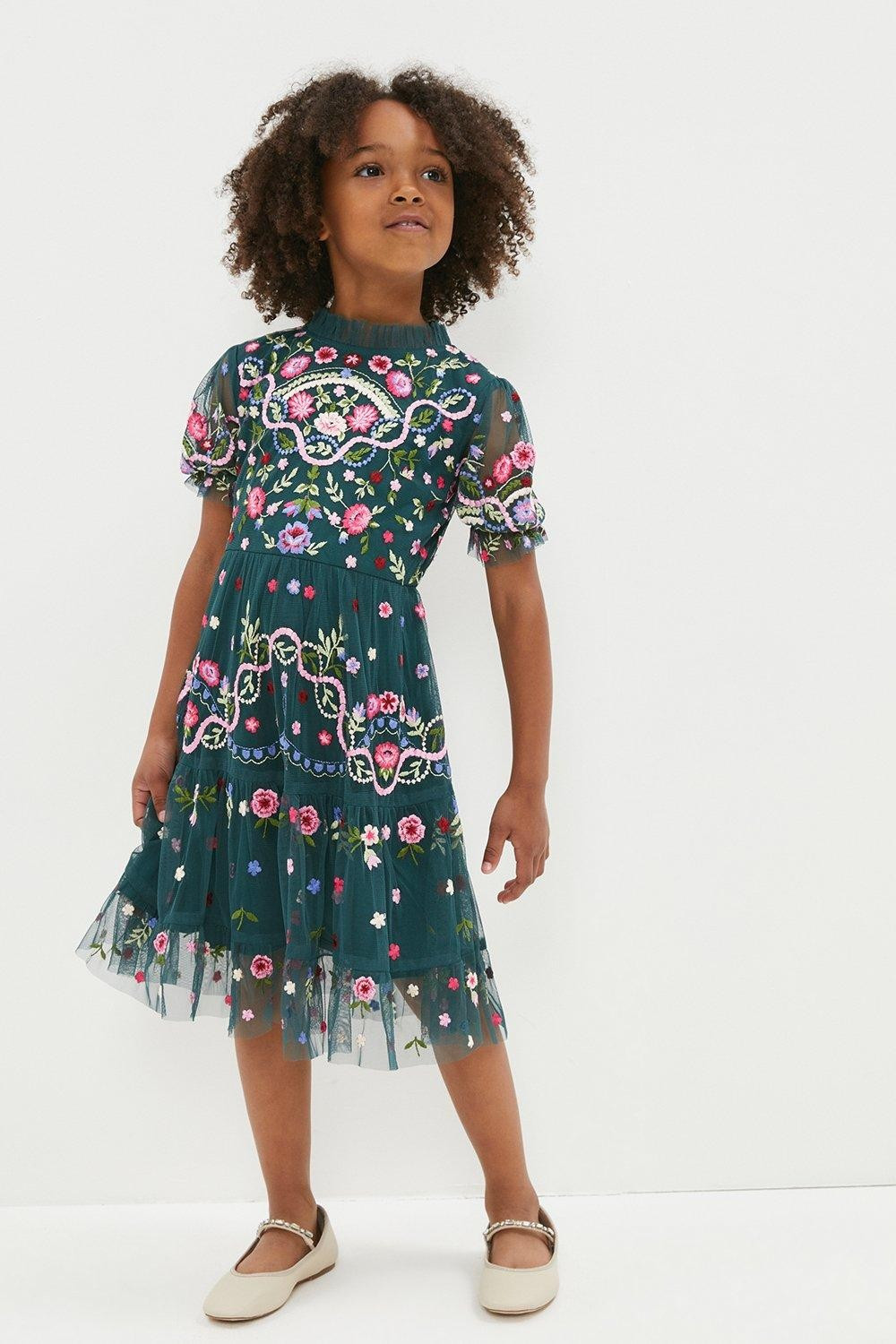 Girls Puff Sleeve All Over Embroidered Dress | Coast (UK)