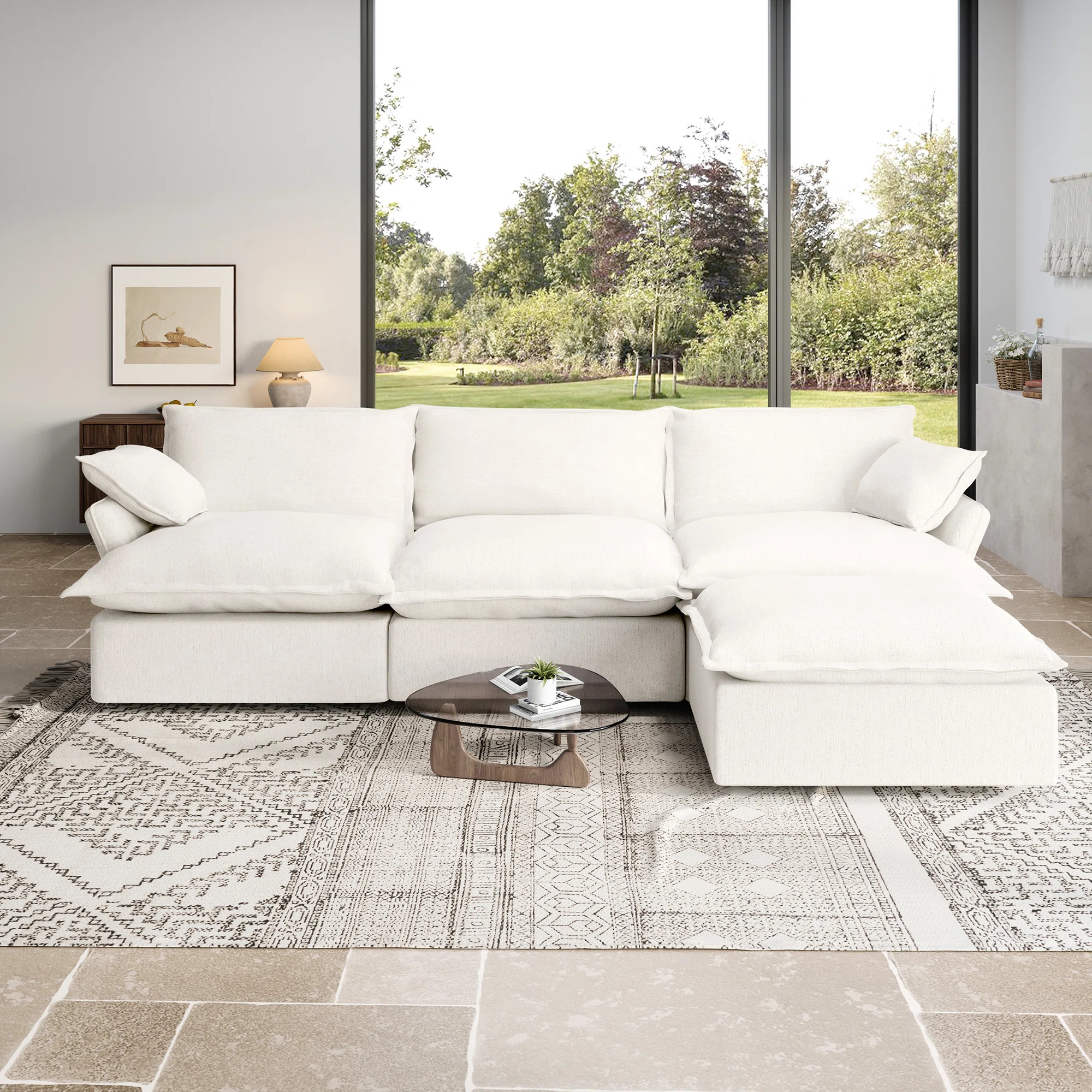 Rinnes 117'' Upholstered Sofa, Modular Sectional Sofa Cloud Sofa with Ottoman 4 Seat Down Fill Cu... | Wayfair North America